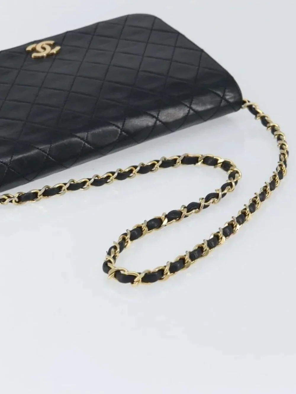 CHANEL Matelasse Chain Shoulder Bag Lamb Skin Black Gold CC